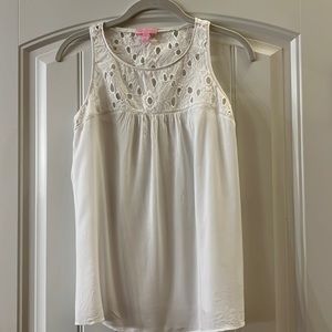 Lilly Pulitzer white sleeveless top eyelet top, sheer white bottom XS 🌸